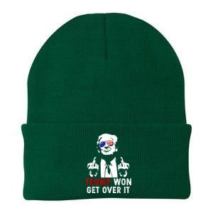 Trump Won Get Over It Patriotic Pro Trump Anti Kamala Funny Knit Cap Winter Beanie