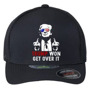 Trump Won Get Over It Patriotic Pro Trump Anti Kamala Funny Flexfit Unipanel Trucker Cap