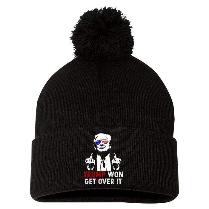 Trump Won Get Over It Patriotic Pro Trump Anti Kamala Funny Pom Pom 12in Knit Beanie