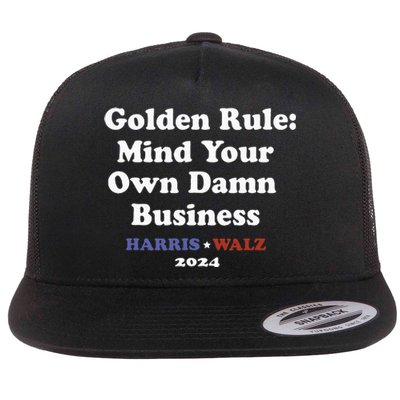 Tim Walz Golden Rule Mind Your Own Damn Business Flat Bill Trucker Hat