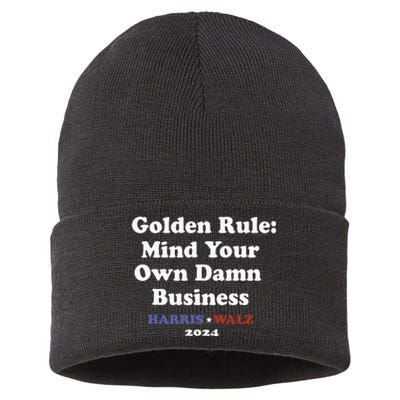 Tim Walz Golden Rule Mind Your Own Damn Business Sustainable Knit Beanie