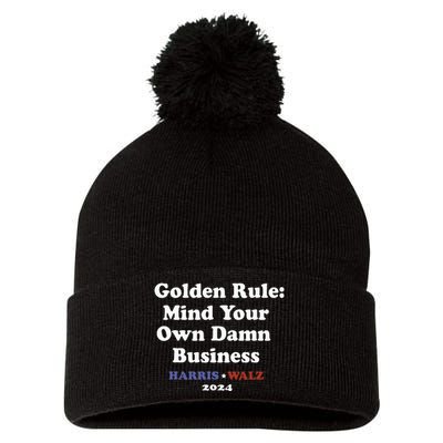 Tim Walz Golden Rule Mind Your Own Damn Business Pom Pom 12in Knit Beanie