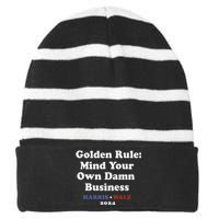 Tim Walz Golden Rule Mind Your Own Damn Business Striped Beanie with Solid Band