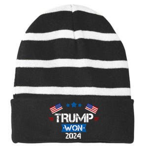 Trump Won Get Over It 2024 Election Inauguration Striped Beanie with Solid Band