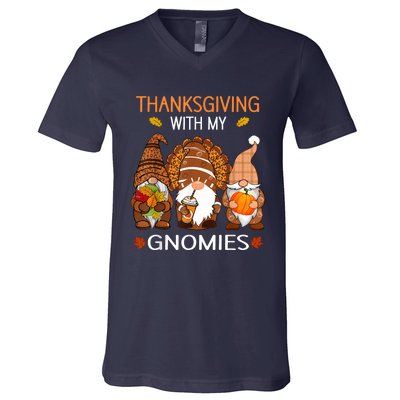 Thanksgiving Women Gnome Fall Leopard Turkey V-Neck T-Shirt