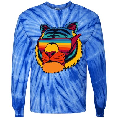 Tiger With Glasses Tie-Dye Long Sleeve Shirt