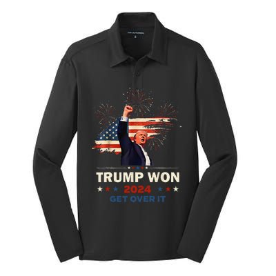 Trump Won Get Over It 2024 Silk Touch Performance Long Sleeve Polo