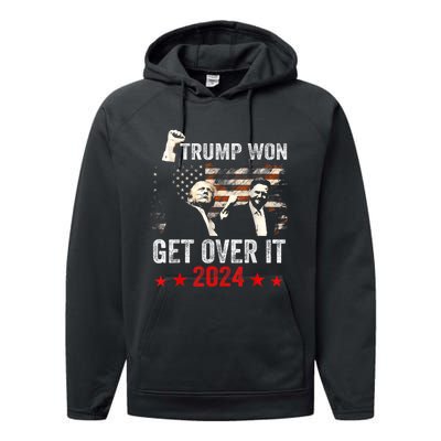 Trump Won Get Over It 2024 Patriotic Trump Performance Fleece Hoodie