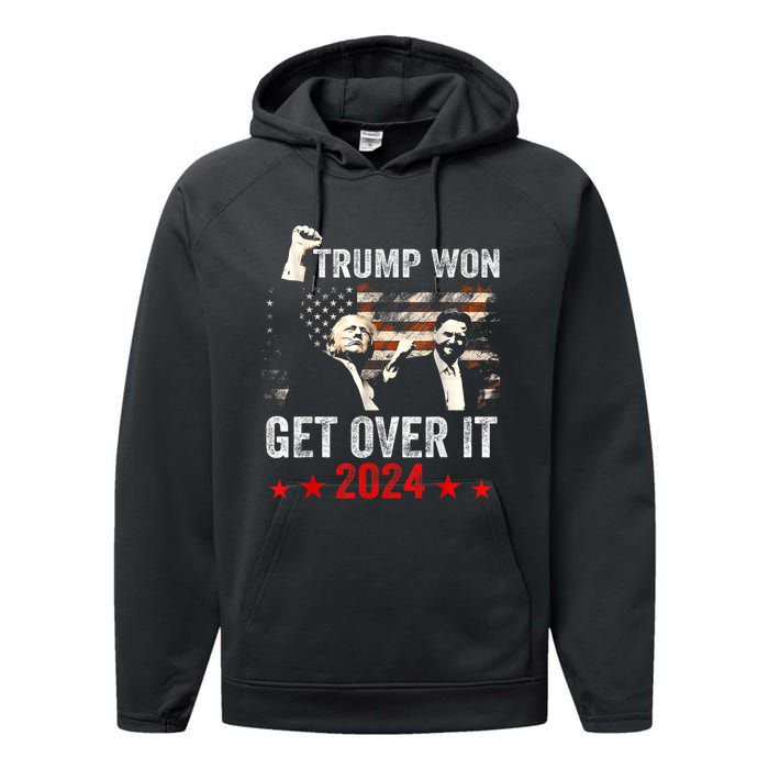 Trump Won Get Over It 2024 Patriotic Trump Performance Fleece Hoodie