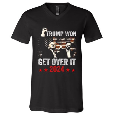 Trump Won Get Over It 2024 Patriotic Trump V-Neck T-Shirt