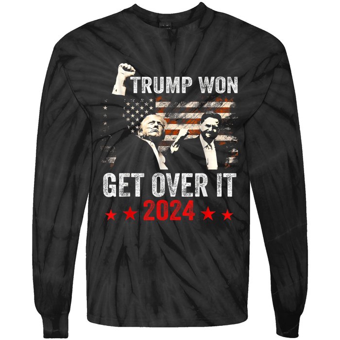 Trump Won Get Over It 2024 Patriotic Trump Tie-Dye Long Sleeve Shirt