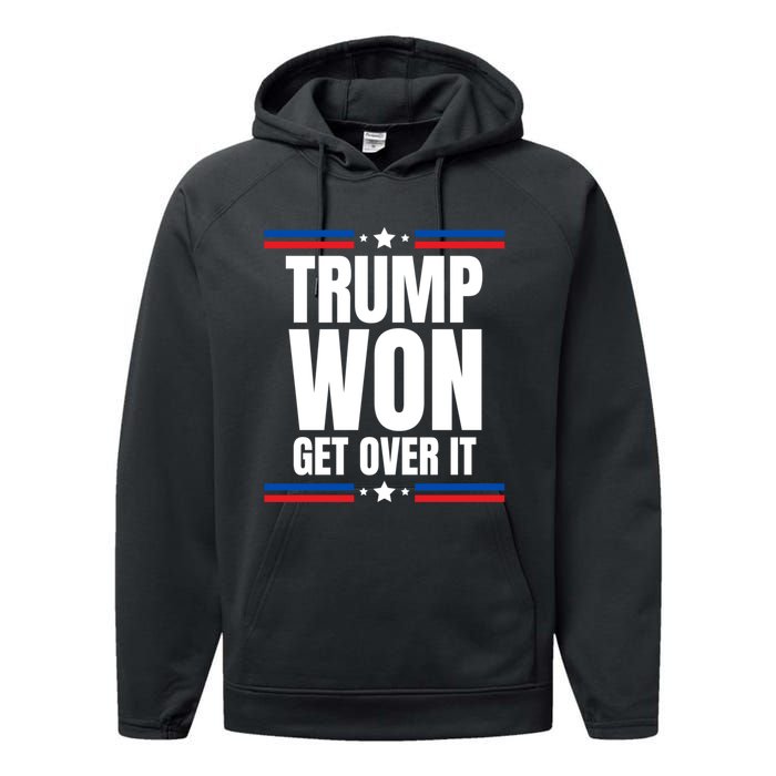 Trump Won Get Over It Patriotic Pro Trump Anti Kamala Funny Performance Fleece Hoodie