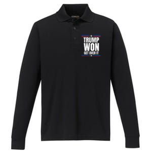 Trump Won Get Over It Patriotic Pro Trump Anti Kamala Funny Performance Long Sleeve Polo