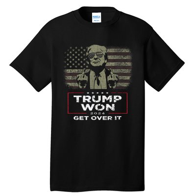 Trump Won Get Over It 2024 Vintage America Flag Tall T-Shirt