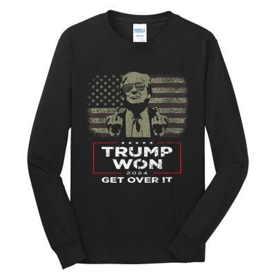 Trump Won Get Over It 2024 Vintage America Flag Tall Long Sleeve T-Shirt