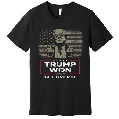 Trump Won Get Over It 2024 Vintage America Flag Premium T-Shirt