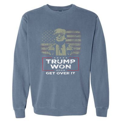 Trump Won Get Over It 2024 Vintage America Flag Garment-Dyed Sweatshirt