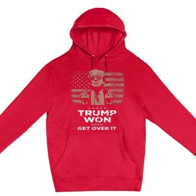 Trump Won Get Over It 2024 Vintage America Flag Premium Pullover Hoodie