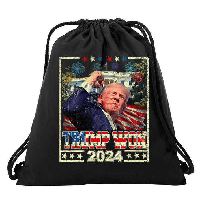 Trump Won Get Over It Patriotic Pro Trump Anti Kamala Drawstring Bag