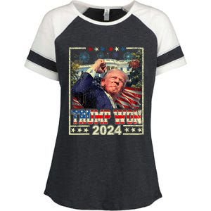 Trump Won Get Over It Patriotic Pro Trump Anti Kamala Enza Ladies Jersey Colorblock Tee