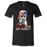 Trump Won Get Over It Patriotic Pro Trump Anti Kamala V-Neck T-Shirt