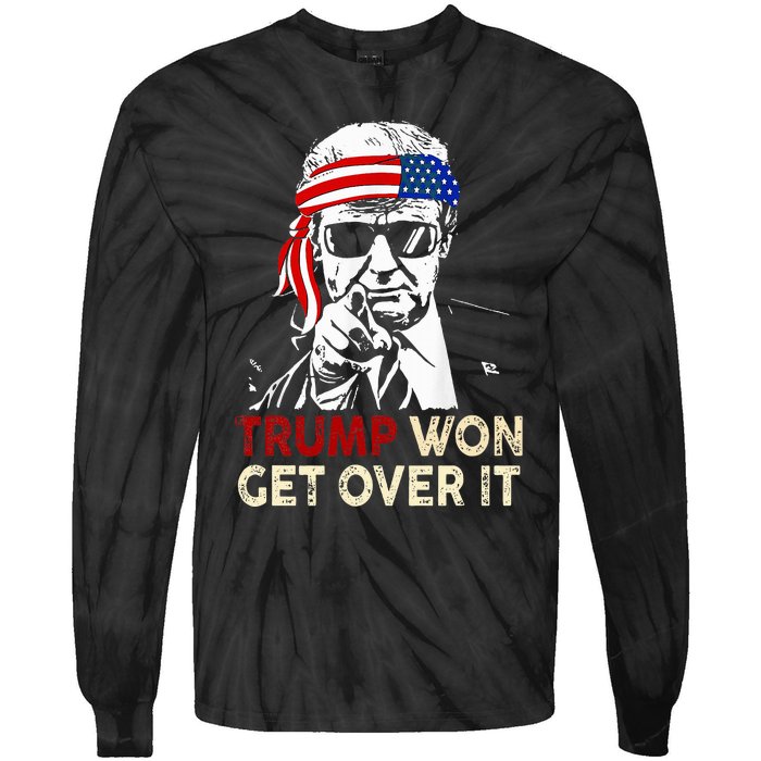 Trump Won Get Over It Patriotic Pro Trump Anti Kamala Tie-Dye Long Sleeve Shirt