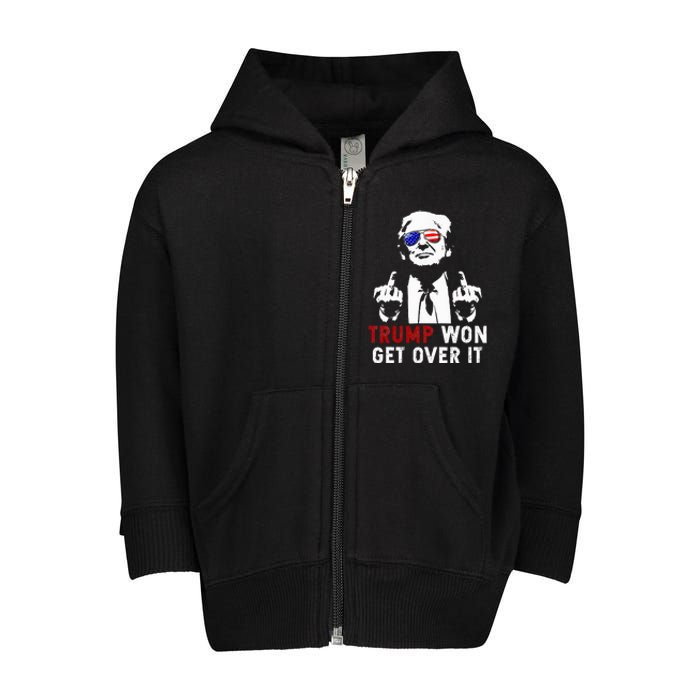 Trump Won Get Over It Patriotic Pro Trump Anti Kamala Toddler Zip Fleece Hoodie