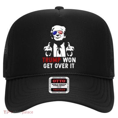 Trump Won Get Over It Patriotic Pro Trump Anti Kamala High Crown Mesh Back Trucker Hat