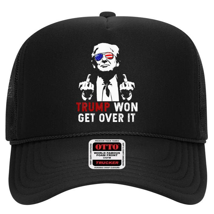 Trump Won Get Over It Patriotic Pro Trump Anti Kamala High Crown Mesh Back Trucker Hat