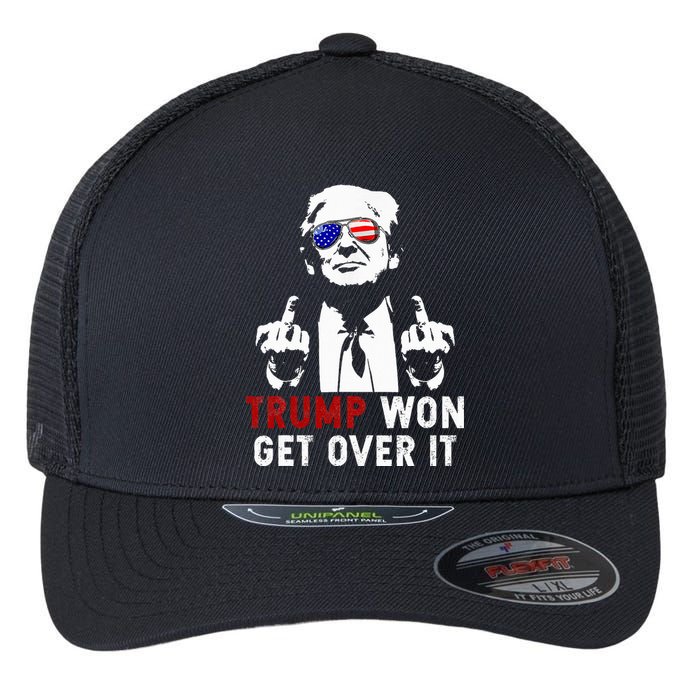 Trump Won Get Over It Patriotic Pro Trump Anti Kamala Flexfit Unipanel Trucker Cap