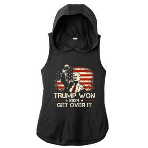 Trump Won Get Over It 2024 Election President 47th Us Flag Ladies PosiCharge Tri-Blend Wicking Draft Hoodie Tank