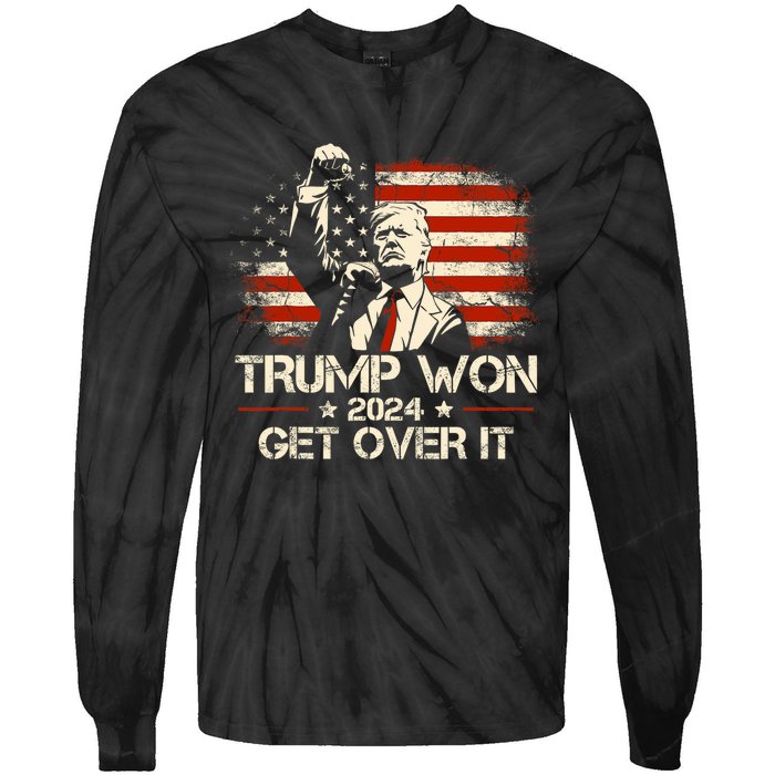 Trump Won Get Over It 2024 Election President 47th Us Flag Tie-Dye Long Sleeve Shirt