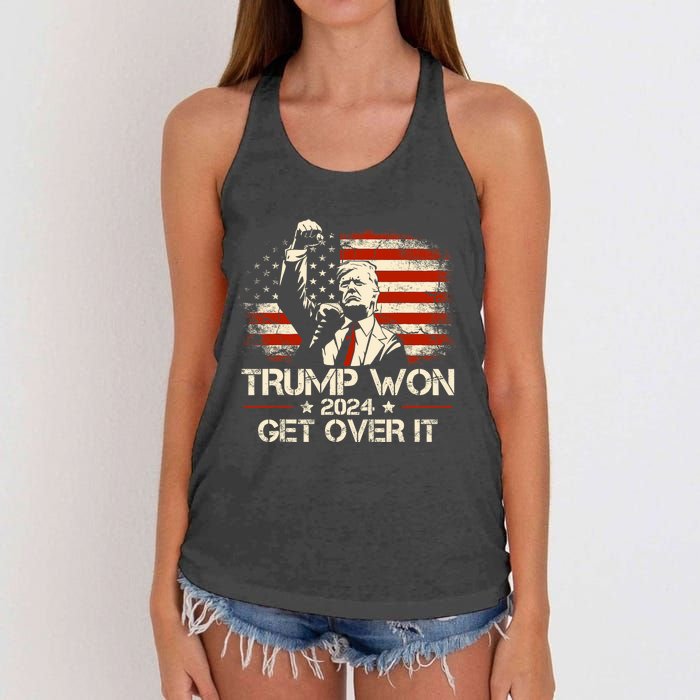 Trump Won Get Over It 2024 Election President 47th Us Flag Women's Knotted Racerback Tank