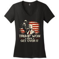 Trump Won Get Over It 2024 Election President 47th Us Flag Women's V-Neck T-Shirt