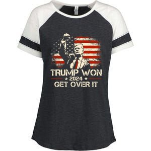 Trump Won Get Over It 2024 Election President 47th Us Flag Enza Ladies Jersey Colorblock Tee