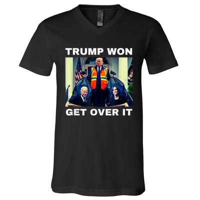 Trump Won Get Over It Maga Won Election 2024 V-Neck T-Shirt