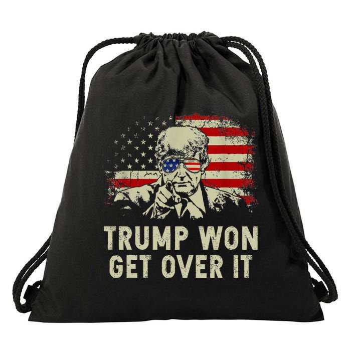 Trump Won Get Over It Patriotic Pro Trump Anti Kamala Drawstring Bag