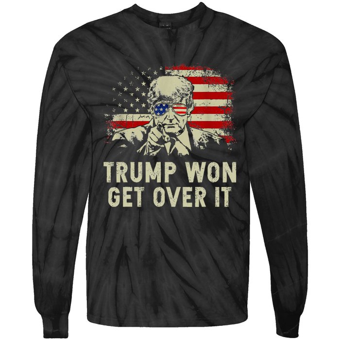 Trump Won Get Over It Patriotic Pro Trump Anti Kamala Tie-Dye Long Sleeve Shirt