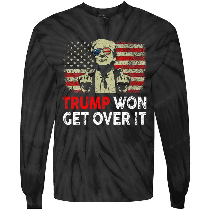 Trump Won Get Over It Patriotic Pro Trump Anti Kamala Tie-Dye Long Sleeve Shirt