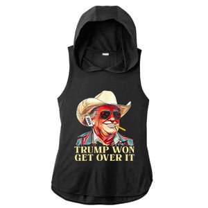 Trump Won Get Over It 2024 Funny Western Trump Cowboy Ladies PosiCharge Tri-Blend Wicking Draft Hoodie Tank