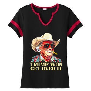 Trump Won Get Over It 2024 Funny Western Trump Cowboy Ladies Halftime Notch Neck Tee