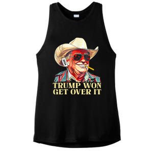 Trump Won Get Over It 2024 Funny Western Trump Cowboy Ladies PosiCharge Tri-Blend Wicking Tank