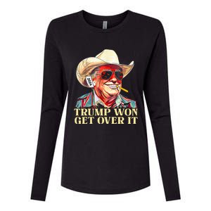 Trump Won Get Over It 2024 Funny Western Trump Cowboy Womens Cotton Relaxed Long Sleeve T-Shirt