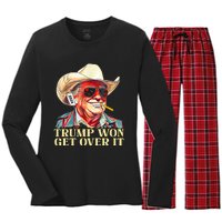 Trump Won Get Over It 2024 Funny Western Trump Cowboy Women's Long Sleeve Flannel Pajama Set 