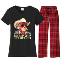 Trump Won Get Over It 2024 Funny Western Trump Cowboy Women's Flannel Pajama Set