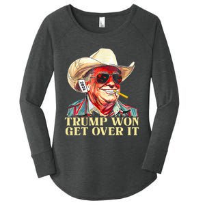 Trump Won Get Over It 2024 Funny Western Trump Cowboy Women's Perfect Tri Tunic Long Sleeve Shirt