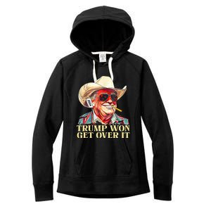 Trump Won Get Over It 2024 Funny Western Trump Cowboy Women's Fleece Hoodie