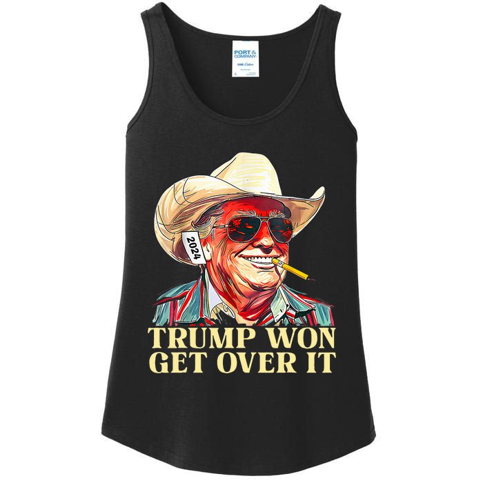 Trump Won Get Over It 2024 Funny Western Trump Cowboy Ladies Essential Tank