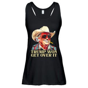 Trump Won Get Over It 2024 Funny Western Trump Cowboy Ladies Essential Flowy Tank