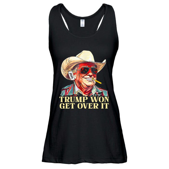 Trump Won Get Over It 2024 Funny Western Trump Cowboy Ladies Essential Flowy Tank